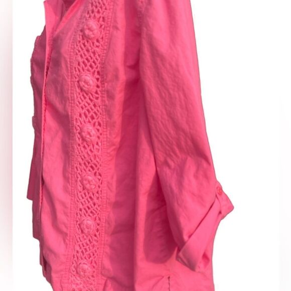 Bechamel Casual PinkEmbroidered Floral Bottom Down Shirt Tie back String XL - Picture 3 of 6